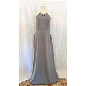 Lela Rose Bridesmaid Gown Womens Gray Halter Gold Chain Pleated Maxi Dress 10